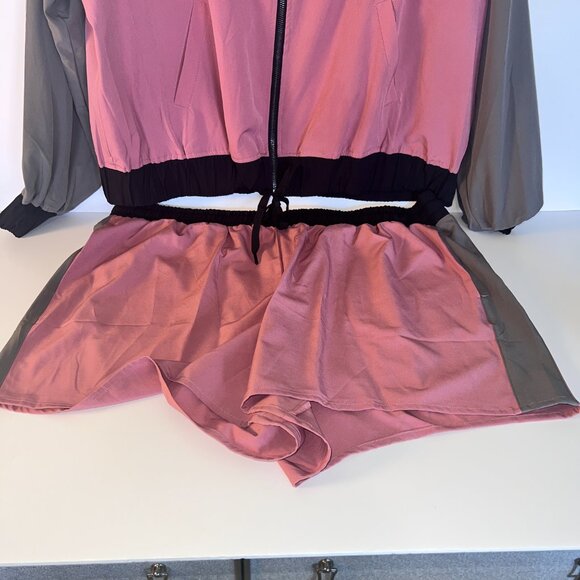 Mauve Color Block Bomber Jacket and Shorts - Picture 9 of 10